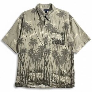 World Island Green Palm Tree Rayon Short Sleeve Button Down Shirt,‎ Men's Large